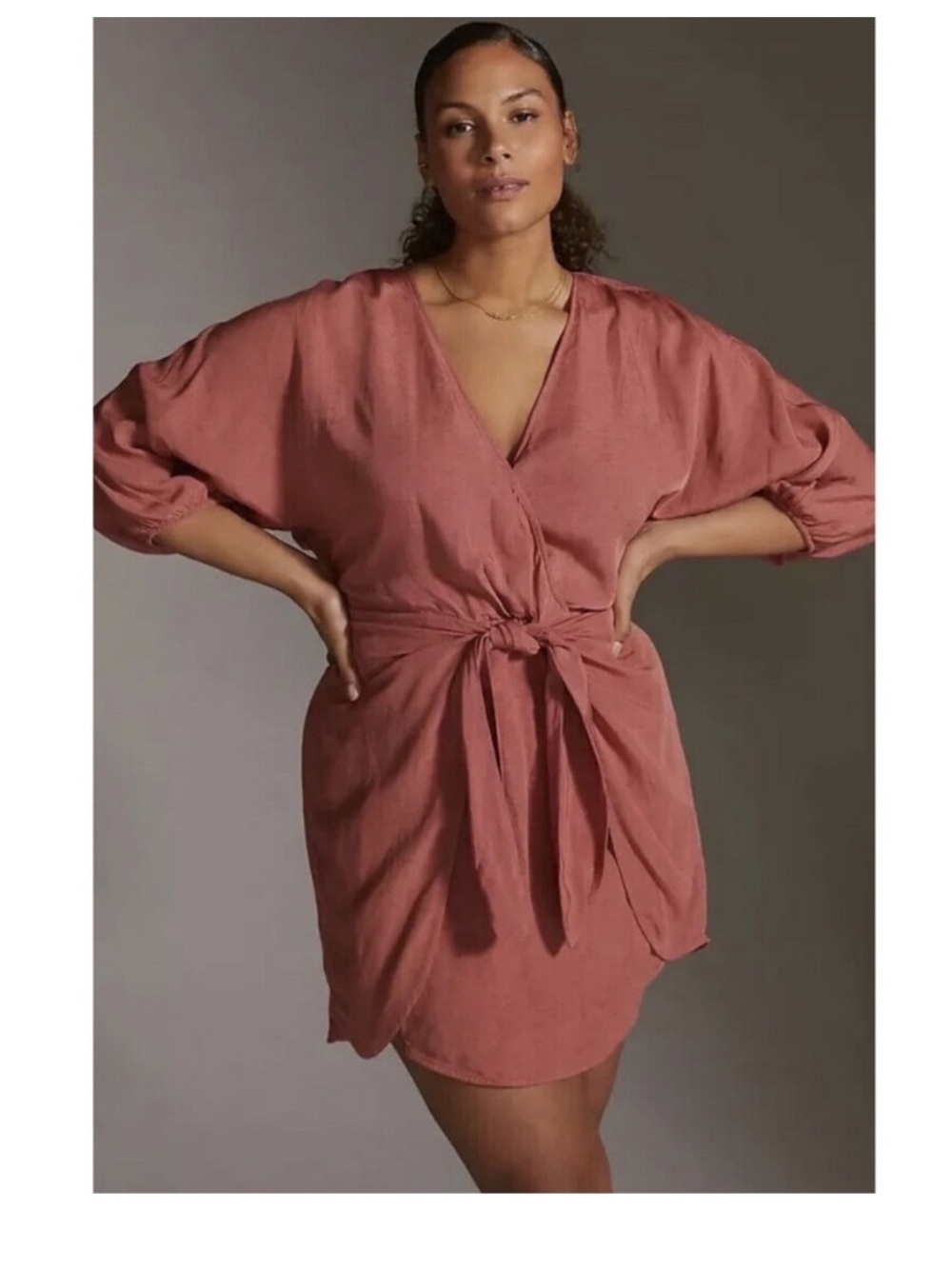 by Anthropologie NWT Wrap Mini Dress Size 14 Pink/Rose